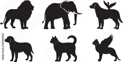 Clean Animal Silhouette Vector Bundle – Lion Elephant Dog Cat Bird Minimal Design