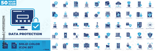 Data Protection Solid Color Editable Icons set