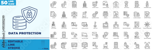 Data Protection Line Editable Icons set