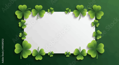 Lush green shamrock foliage frame on a gradient background, providing a vibrant and natural template for seasonal greetings, event announcements, or messages of good fortune