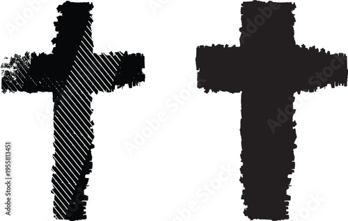 Textured Religion Cross . Christian cross . Vector cross with rough edges