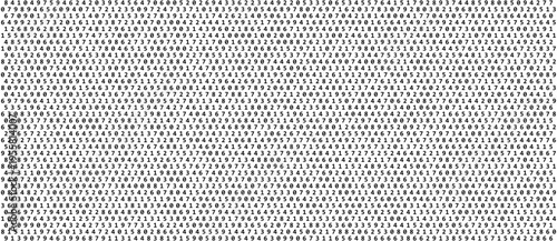 Abstract background filled with random monospace digits and numbers in black on white. Digital data stream matrix pattern. Minimal tech design for cyber, code and science themes.