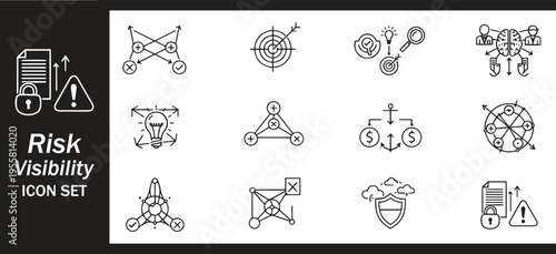 Risk Visibility Strategic Data Analysis and Decision Making Process Icon Set