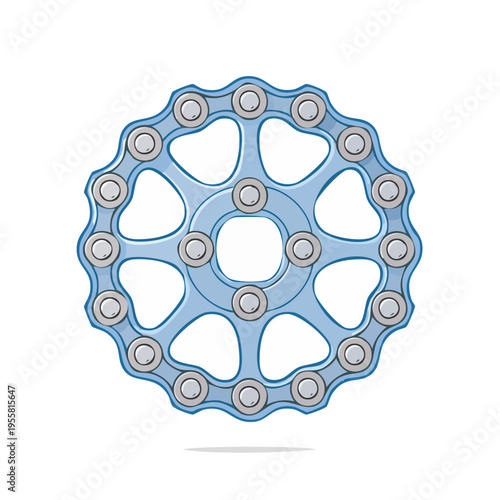 Blue Bicycle Chainring Sprocket with Circular Openings and Silver Rollers