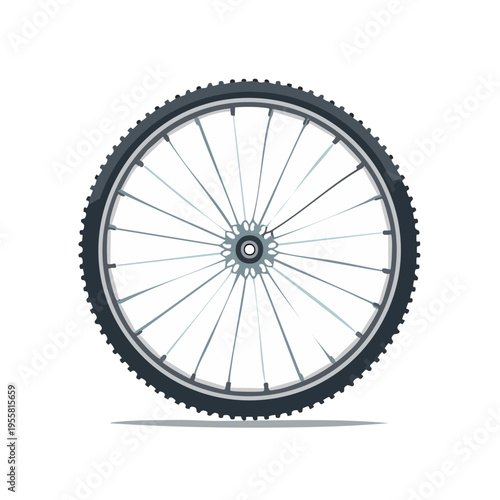 Detailed bicycle wheel with spokes and tread on isolated background