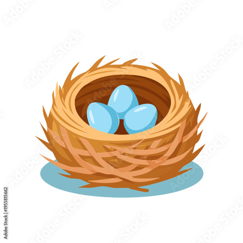 Cozy Bird Nest with Three Light Blue Eggs