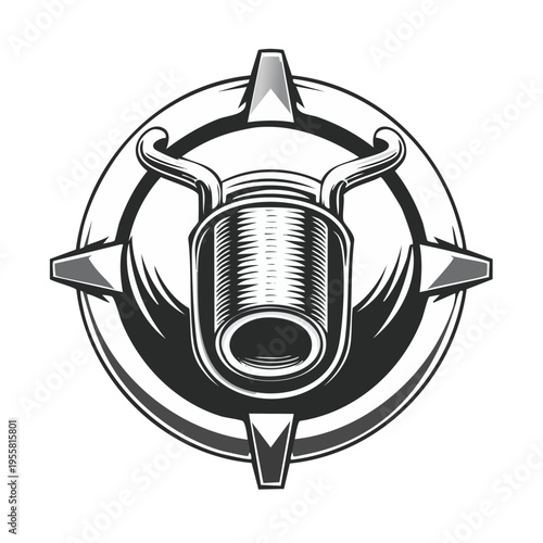 Stylized bull head emblem with circular target crosshairs design
