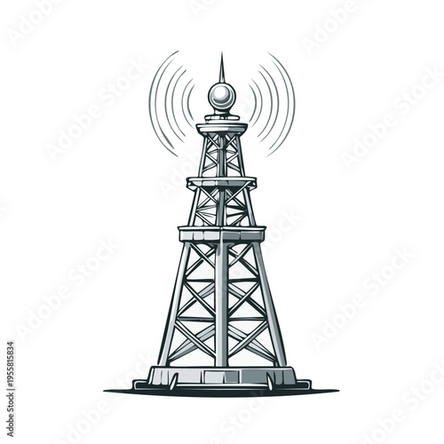 Communication tower broadcasting signals waves symbolizing connectivity and transmission technology