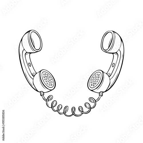 Vintage telephone receivers connected by a coiled cord illustration