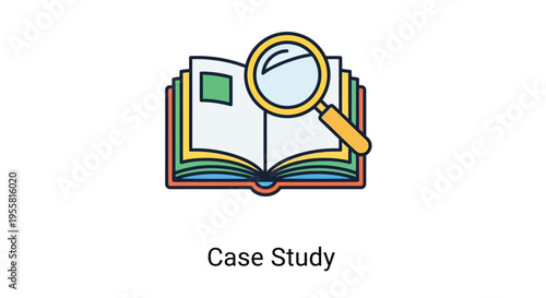 An open book is being investigated with a magnifying glass icon
