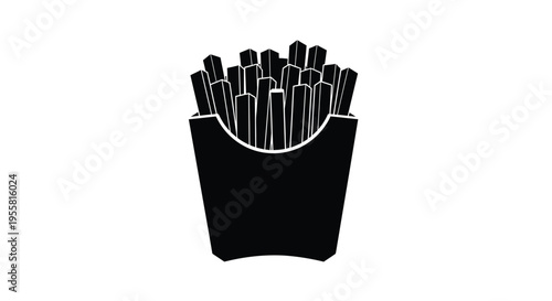 A black silhouette of a paper container filled with french fries