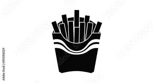 Black silhouette of french fries in a paper container
