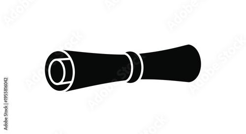 A simple black silhouette depicting a rolled up scroll or document