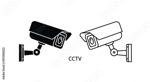 Simple black and white illustration of two security surveillance cameras