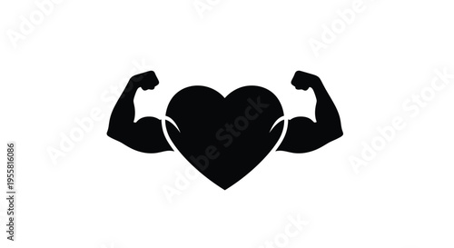 Strong heart symbol muscular arms embracing a heart shape