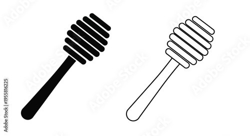 Two honey dippers in contrasting black and white line art styles