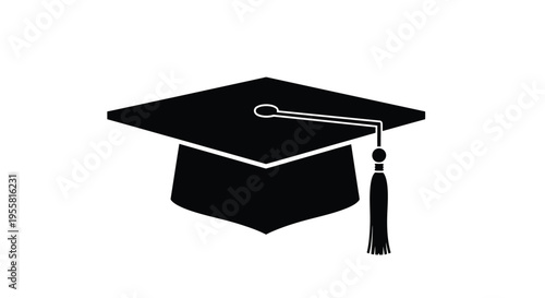A simple black silhouette of a graduation cap with a tassel
