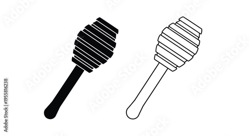 Two honey dippers in contrasting black and white designs side by side