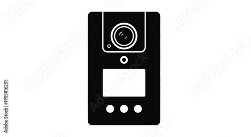 A black and white icon depicting a modern video doorbell