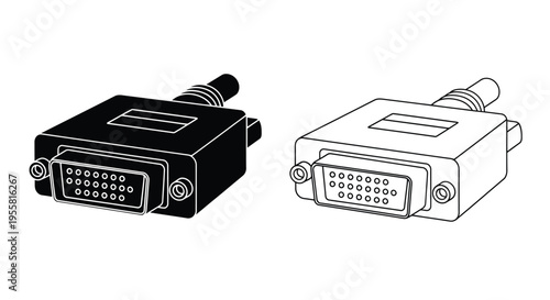 Two vga connectors one black and one white isolated on a white background