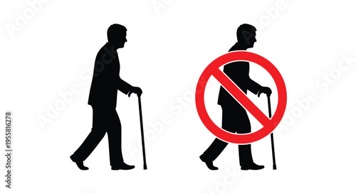 Prohibition sign depicting an elderly man with a walking cane