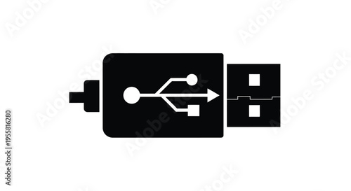 A black and white illustration of a standard usb connector