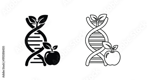 Genetic structure with apple fruit depicted in two contrasting styles