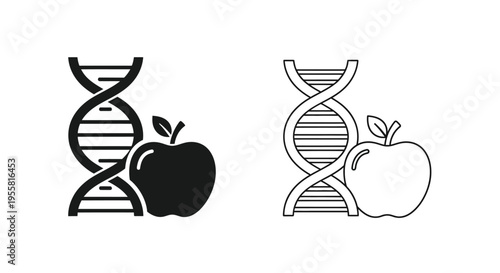 Dna helix and apple illustrations representing genetics and fruit composition