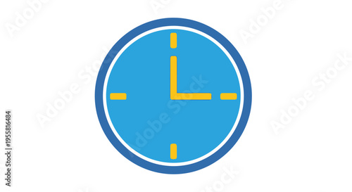 A simple flat style illustration of a blue clock showing nine o clock