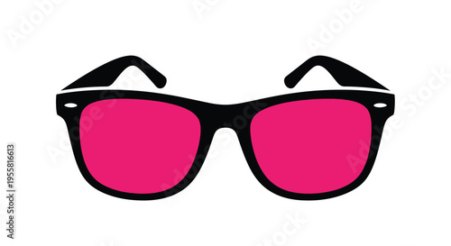 A pair of stylish sunglasses with vibrant pink lenses and a black frame