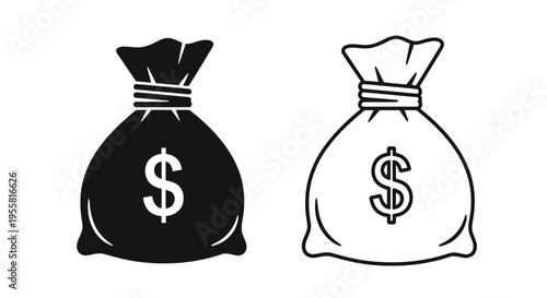 Two monochrome sacks of money with dollar signs differing in color