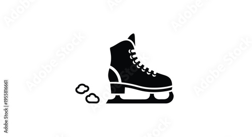 A black silhouette of a single ice skate with motion lines