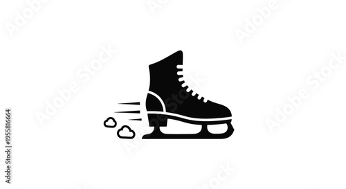 A black silhouette of a single ice skate with motion lines