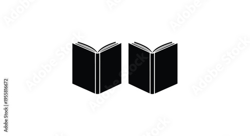 Two open books depicted as simple black silhouettes against a white background