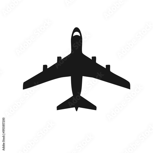 Black airplane silhouette inside a black circle against a white background icon