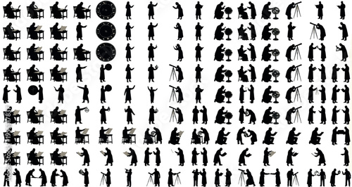 Astrologers and Horoscope Readers Silhouettes Set Pack. Editable Vector Stroke Illustration. featuring silhouette, vector, illustration, graphic, design, historical, scholar, scientist more