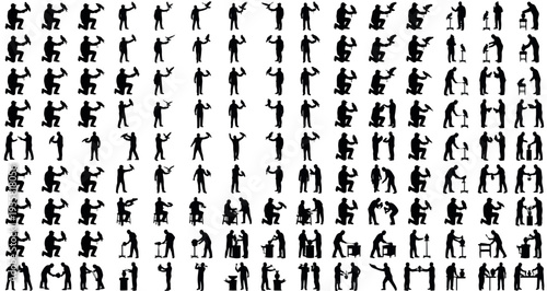 Falconers With Birds Silhouettes Set Pack. Editable Vector Stroke Illustration. featuring  falconry, silhouette, vector, illustration, bird, hawk, eagle, raptor, handler, man, person, symbol more