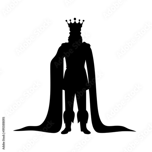 Regal Silhouette of a King Wearing a Crown and Flowing Cape