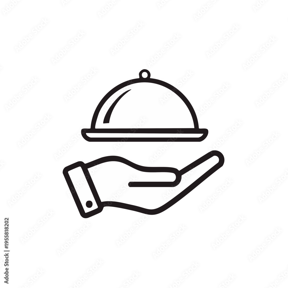 Fototapeta premium Hand Holding Serving Platter Icon Represents Hospitality and Food Service