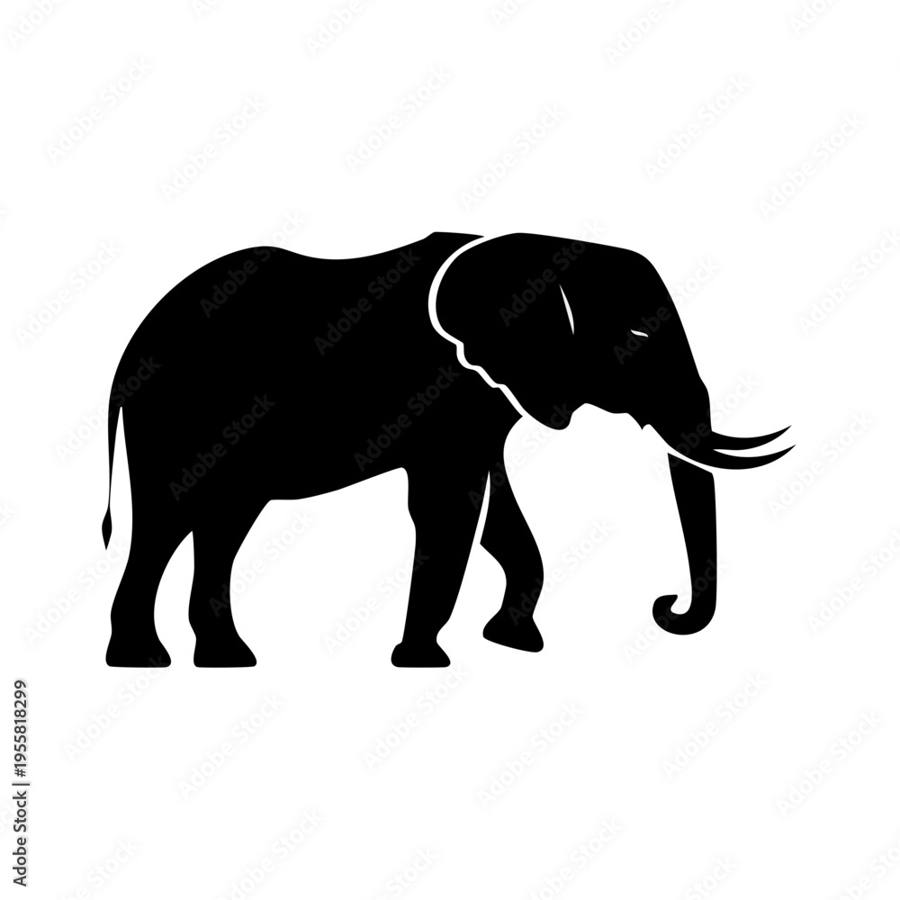 Fototapeta premium Silhouette of an African elephant walking, isolated graphic symbol