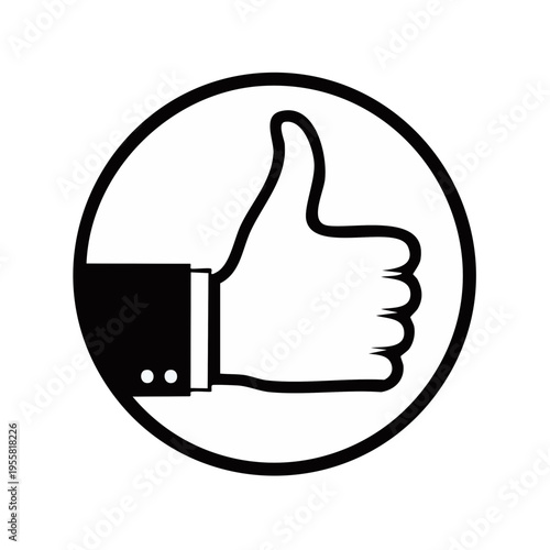 Black and white thumbs up symbol in a circle good sign vector illustration