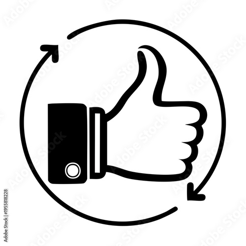 Thumbs up symbol with circling arrows indicating approval feedback and review