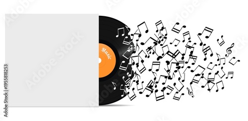 Vinyl record partially inside a blank cover sleeve