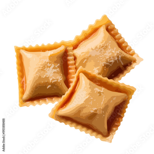 A plate of golden-brown fried ravioli with a crispy texture isolated on white background, Vector