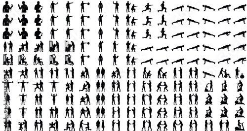 Fitness Trainers Silhouettes Set Pack. Editable Vector Stroke Illustration. featuring vector, silhouette, fitness, exercise, workout, training, people, illustration, graphic, set, collection more