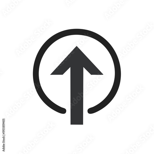 Bold upward arrow graphic symbol inside a broken circle on a neutral background