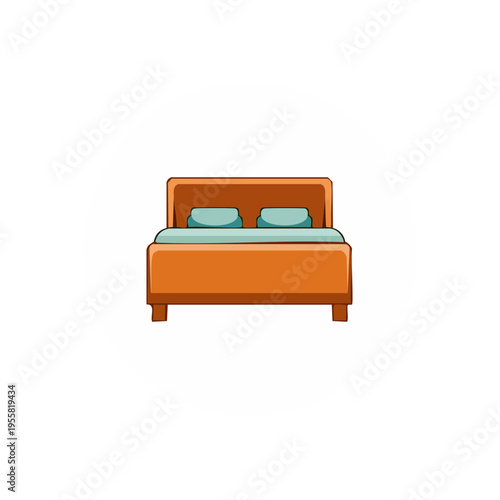 Simple icon of a double bed with blue pillows inside a blue circle