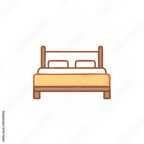 Cozy Bed with Pillows Icon Symbolizing Rest Comfort and Sleep in a Circle