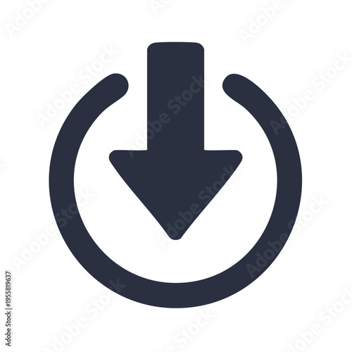 Dark blue download arrow icon inside a circle, symbol for downloading or saving information