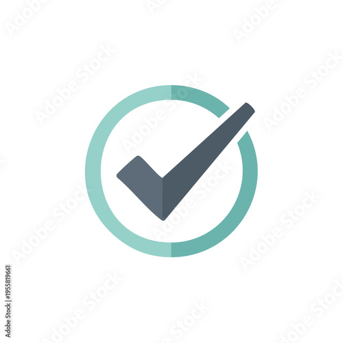 Flat Design Checkmark Icon Within a Circle with Shadow Effect